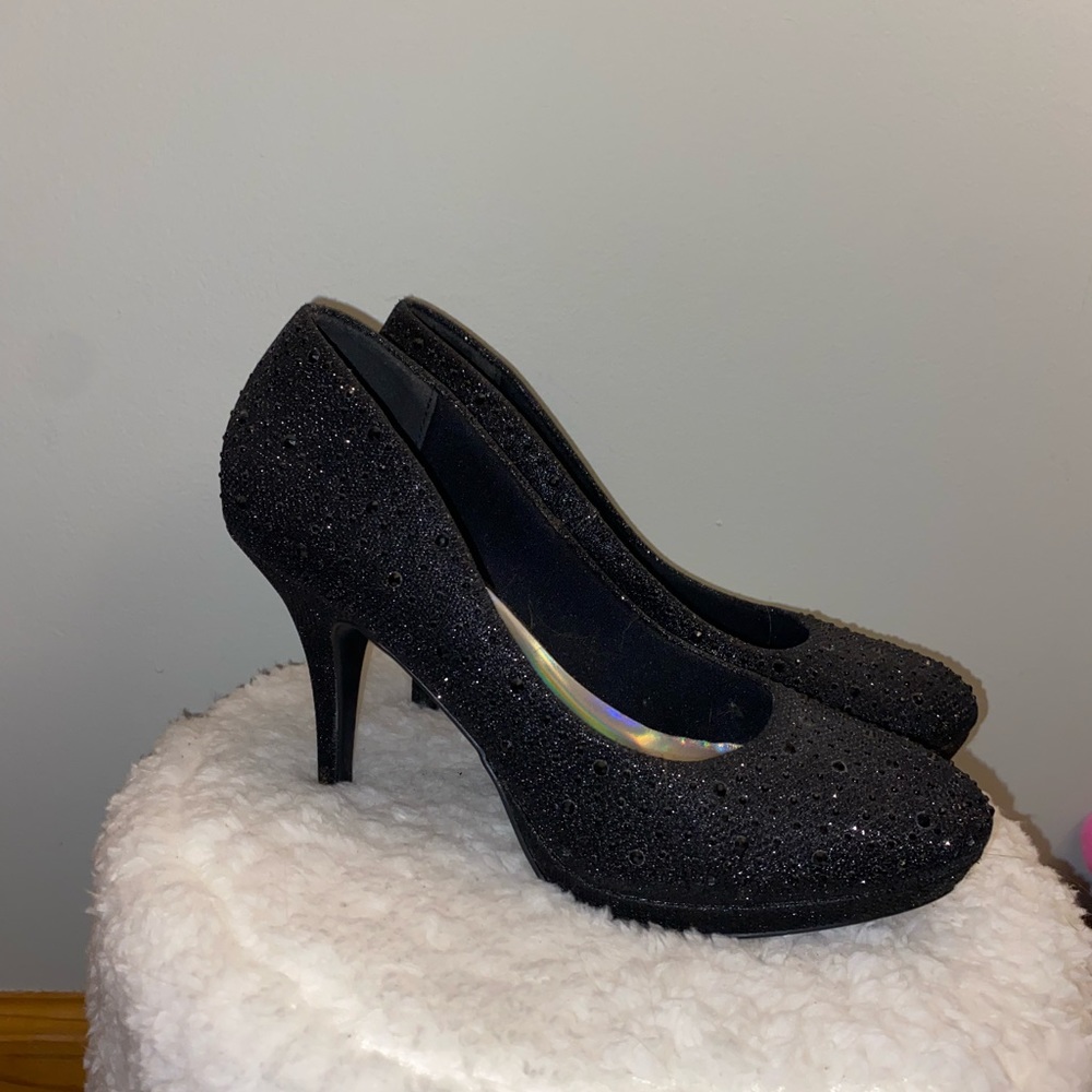 Black Sparkly (silver slipper brand) heels